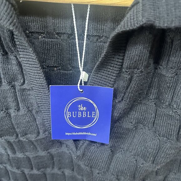 The Bubble Blue Cotton Textured Cropped Collared Sweater Size Medium NWT - Picture 2 of 5